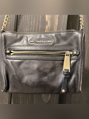 Michael Kors Black Leather Belt Bag with Gold Hardware